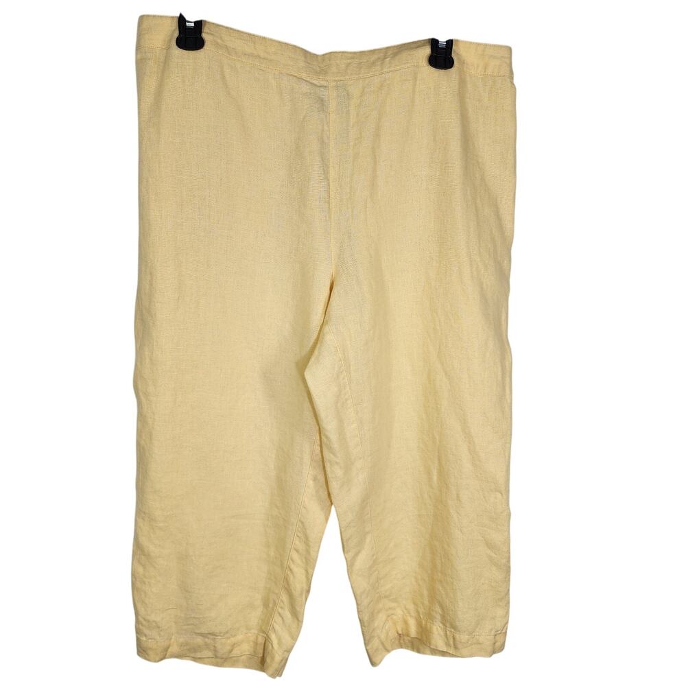 Chicos Womens Saba Capri Pants 1.5 Medium 10 Yellow 100% Linen Pockets Pull On